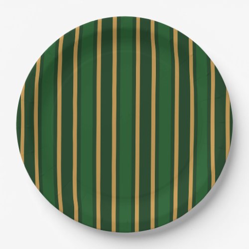 Springbok green and gold candy stripes paper plates