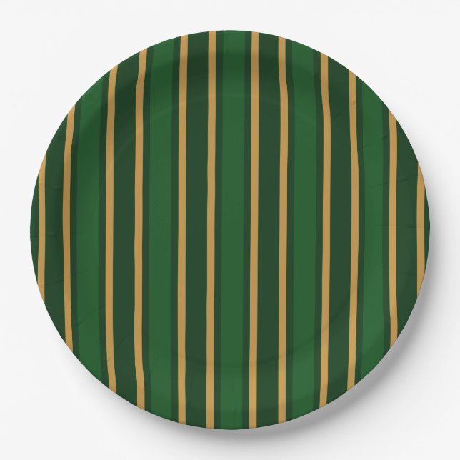 Springbok green and gold candy stripes paper plates (Front)