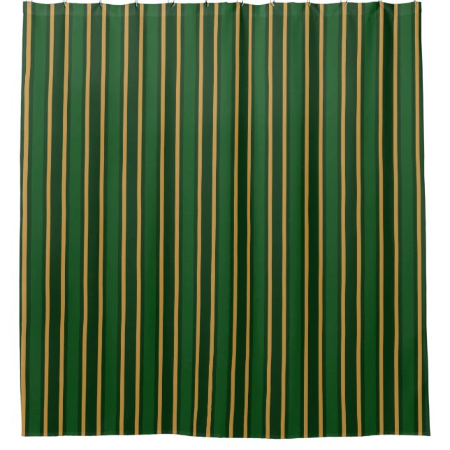 Springbok green and gold candy stripes shower curtain (Front)