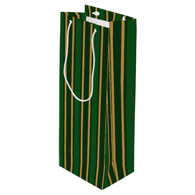 Springbok green and gold candy stripes wine gift bag (Front Angled)