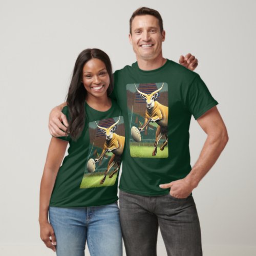 Springbok playing rugby in the rain T_Shirt