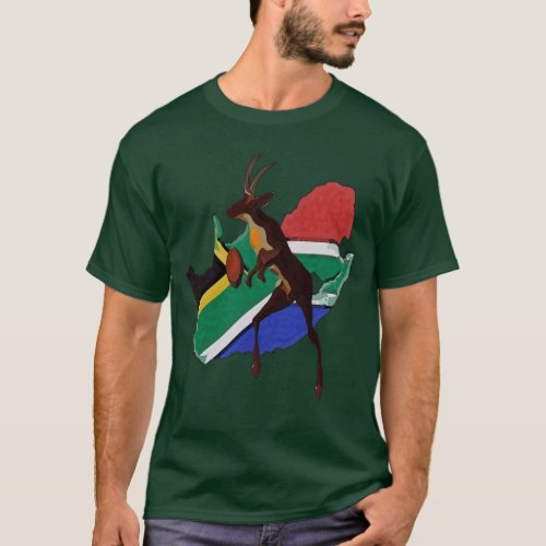 Springbok playing rugby with SA flag country T_Shirt