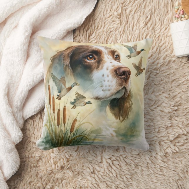 Springer Spaniel and Mallard Duck Double Exposure Throw Pillow (Blanket)