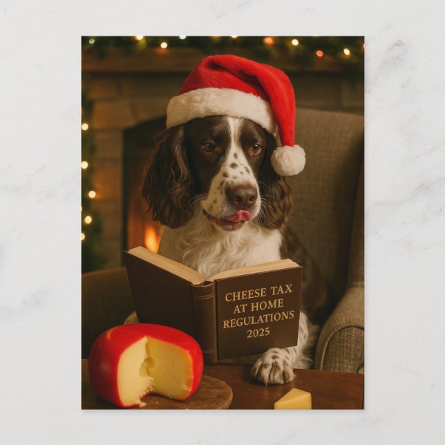 Springer Spaniel  'Cheese Tax' Christmas postcard (Front)