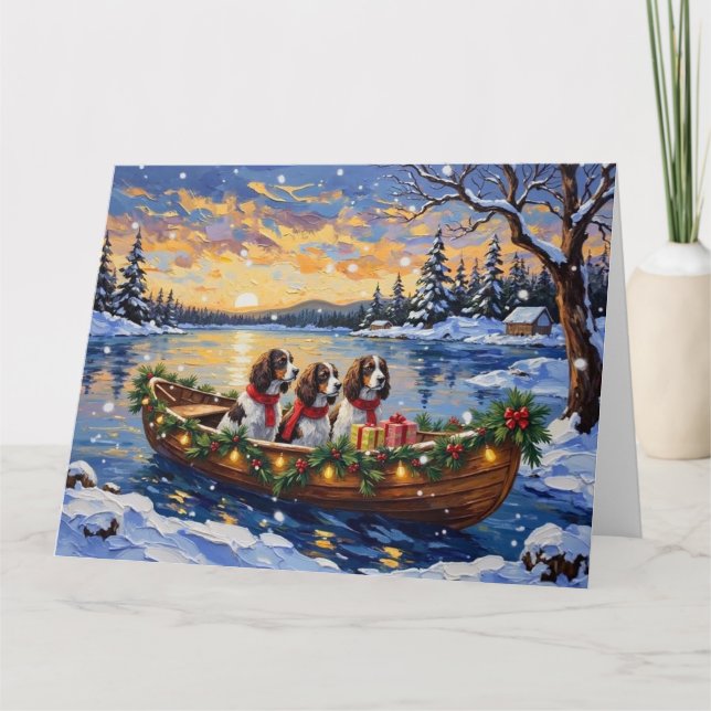 Springer Spaniel Christmas Boat Holiday Card (Front)