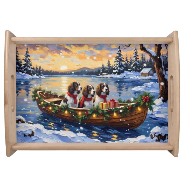 Springer Spaniel Christmas Boat Holiday Serving Tray (Front)