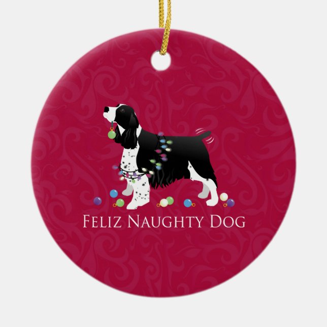 Springer Spaniel Christmas Design Ceramic Ornament (Front)