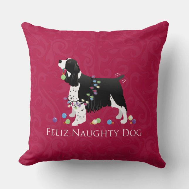 Springer Spaniel Christmas Design Throw Pillow (Front)