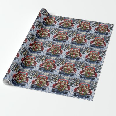 Springer Spaniel Christmas Red Truck Holiday Wrapping Paper