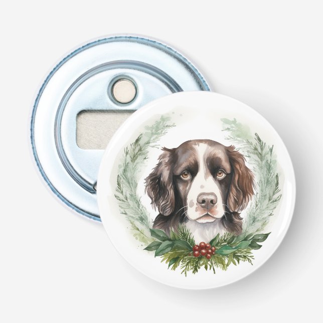 Springer spaniel Christmas Wreath Festive Pup Bottle Opener (Front)