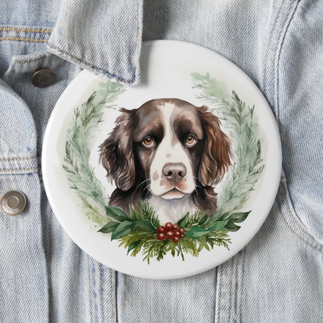 Springer spaniel Christmas Wreath Festive Pup Button (In Situ)