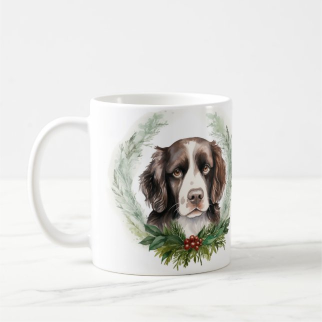 Springer spaniel Christmas Wreath Festive Pup Coffee Mug (Left)