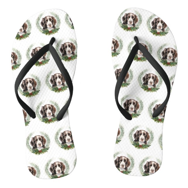 Springer spaniel Christmas Wreath Festive Pup Flip Flops (Footbed)