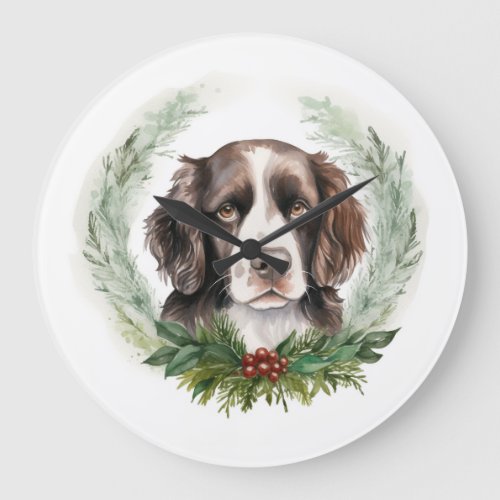 Springer spaniel Christmas Wreath Festive Pup Large Clock