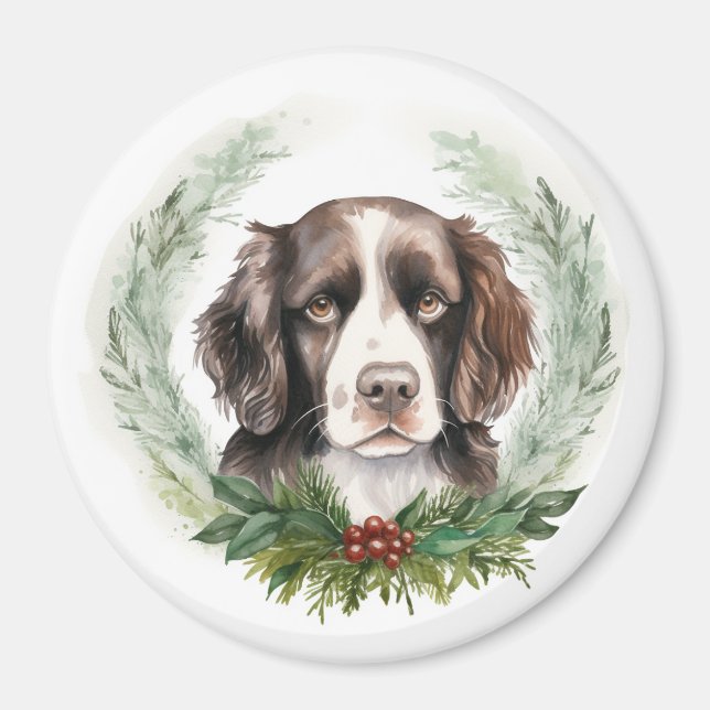 Springer spaniel Christmas Wreath Festive Pup Magnet (Front)