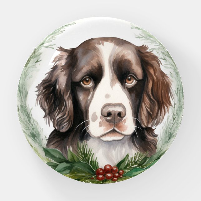 Springer spaniel Christmas Wreath Festive Pup Paperweight (Front)