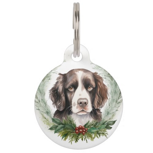 Springer spaniel Christmas Wreath Festive Pup Pet ID Tag