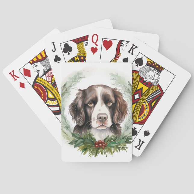 Springer spaniel Christmas Wreath Festive Pup Poker Cards (Back)