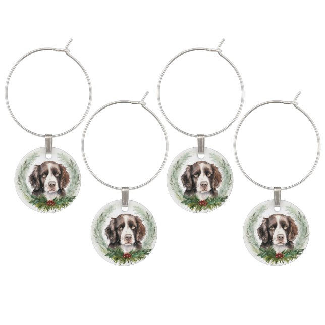 Springer spaniel Christmas Wreath Festive Pup Wine Charm (Staggered)