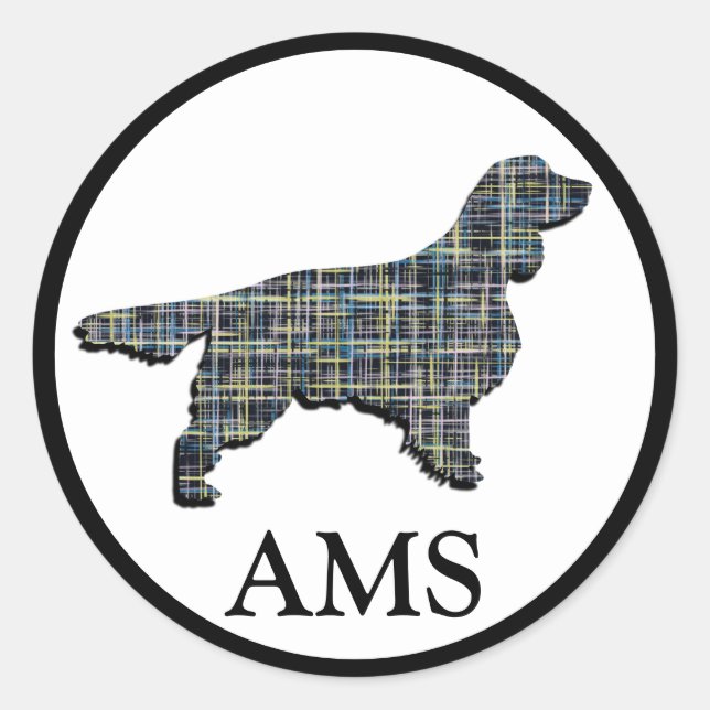 Springer Spaniel Cute Pet Dog Silhouette Y&B Grid Classic Round Sticker (Front)