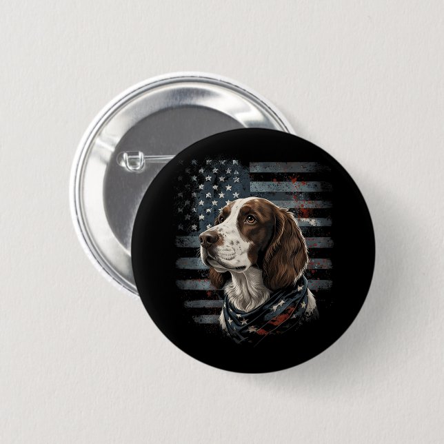 Springer Spaniel Dog American Flag Button (Front & Back)