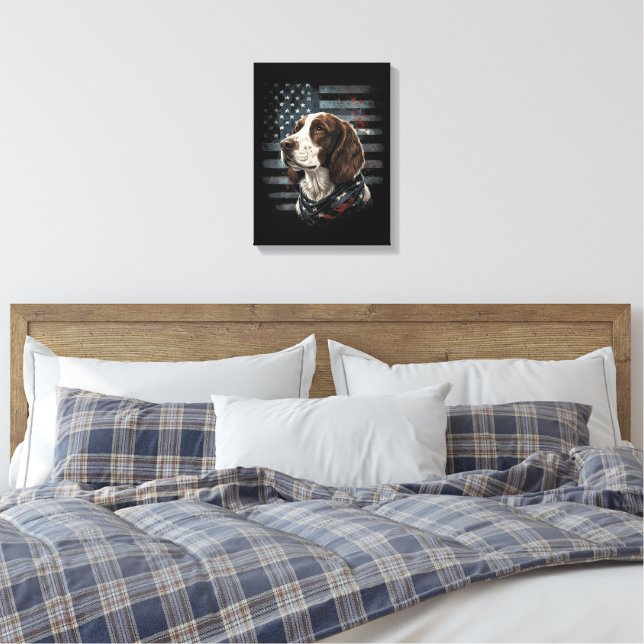 Springer Spaniel Dog American Flag Canvas Print (Insitu(Bedroom))