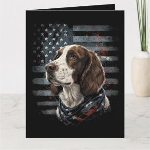 Springer Spaniel Dog American Flag Card