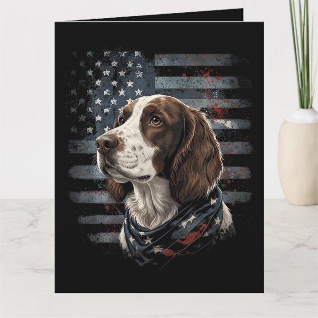 Springer Spaniel Dog American Flag Card (Front)