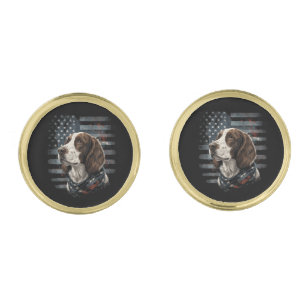 Springer Spaniel Dog American Flag Cufflinks
