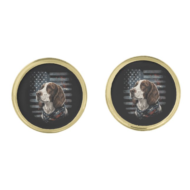 Springer Spaniel Dog American Flag Cufflinks (Front)
