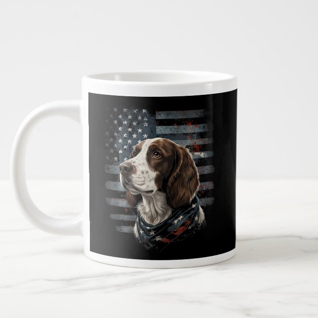 Springer Spaniel Dog American Flag Giant Coffee Mug (Left)