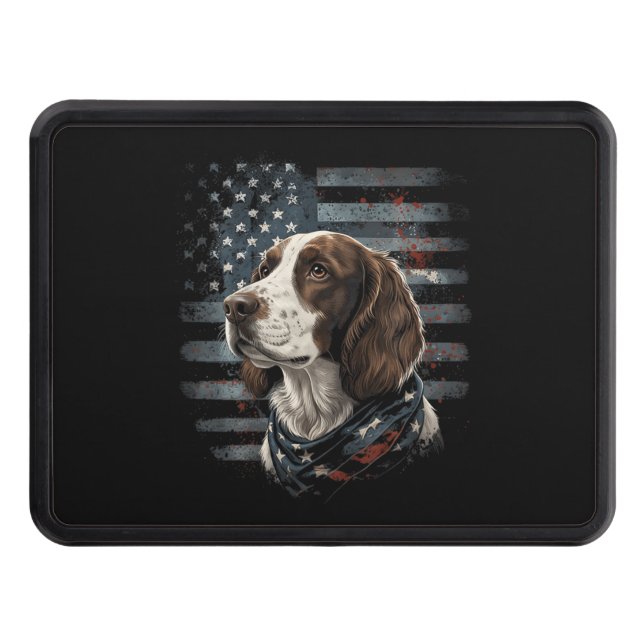 Springer Spaniel Dog American Flag Hitch Cover (Front)