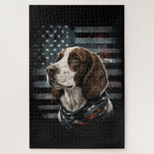 Springer Spaniel Dog American Flag Jigsaw Puzzle