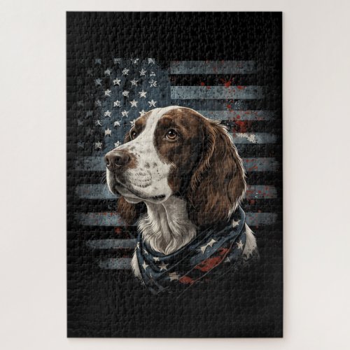 Springer Spaniel Dog American Flag Jigsaw Puzzle