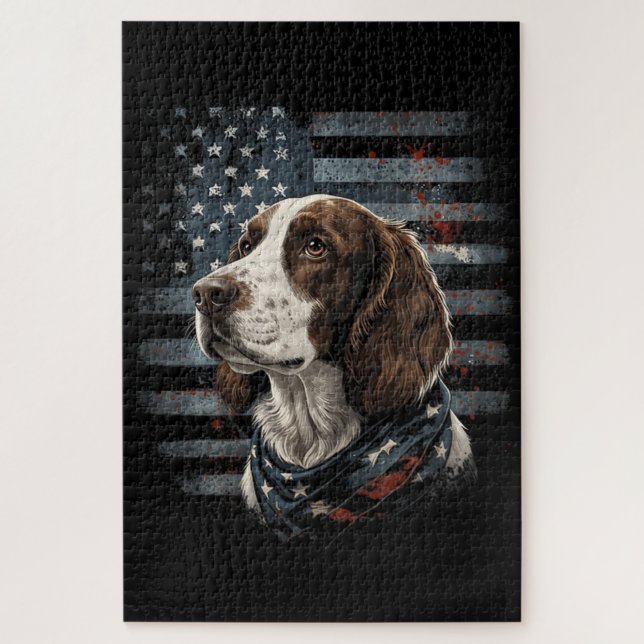 Springer Spaniel Dog American Flag Jigsaw Puzzle (Vertical)