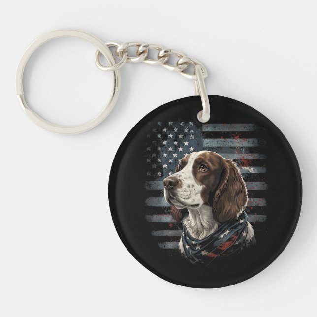 Springer Spaniel Dog American Flag Keychain (Front)