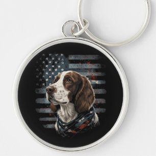 Springer Spaniel Dog American Flag Keychain