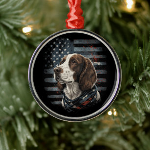 Springer Spaniel Dog American Flag Metal Ornament