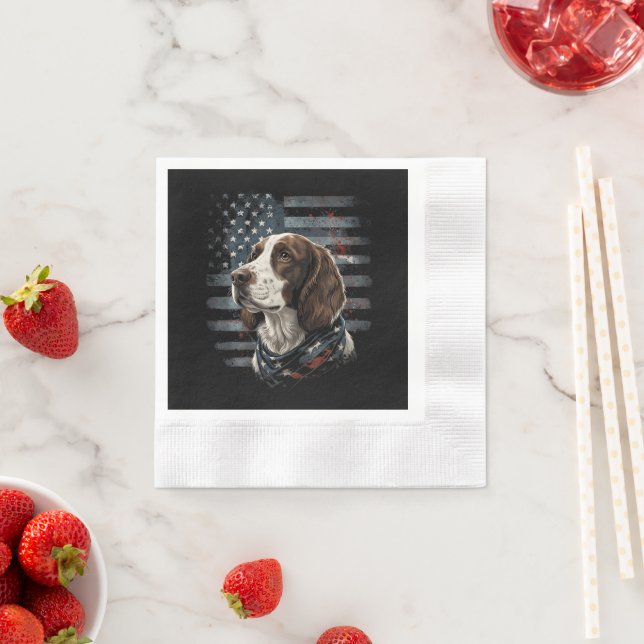 Springer Spaniel Dog American Flag Napkins (Insitu)