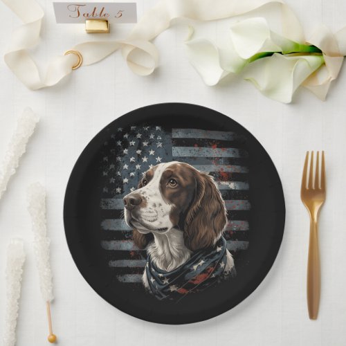 Springer Spaniel Dog American Flag Paper Plates