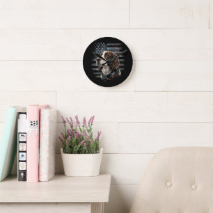 Springer Spaniel Dog American Flag Round Clock