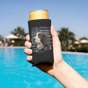 Springer Spaniel Dog American Flag Seltzer Can Cooler