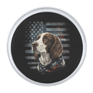 Springer Spaniel Dog American Flag Silver Finish Lapel Pin