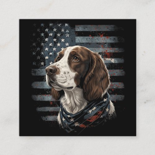 Springer Spaniel Dog American Flag Square Business Card