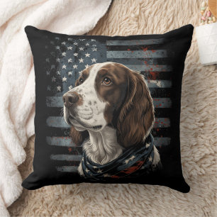 Springer Spaniel Dog American Flag Throw Pillow