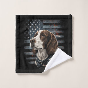 Springer Spaniel Dog American Flag Wash Cloth