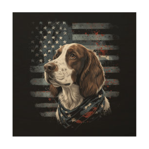 Springer Spaniel Dog American Flag Wood Wall Art