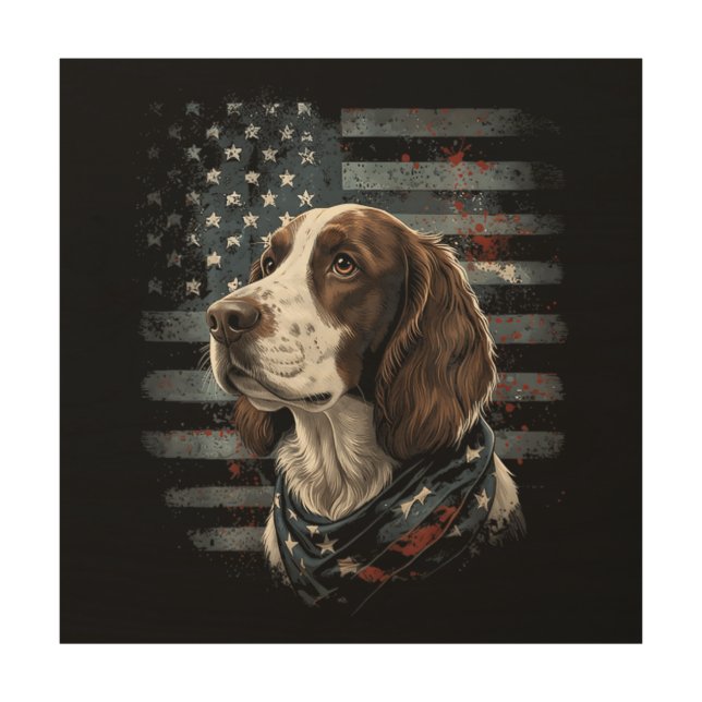 Springer Spaniel Dog American Flag Wood Wall Art (Front)