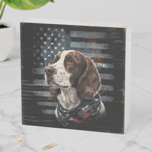 Springer Spaniel Dog American Flag Wooden Box Sign
