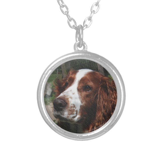 Springer Spaniel Dog Art Silver Plated Necklace (Front)